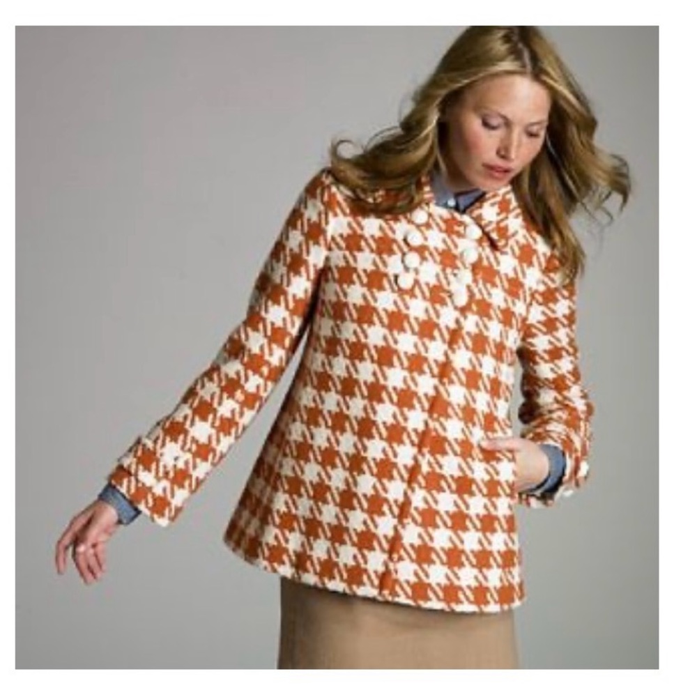 J Crew Greta $375 small Houndstooth Wool-Blend Coat jacket swing